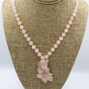 Chinese Jade Bead Necklace With Jade Bird Pendant